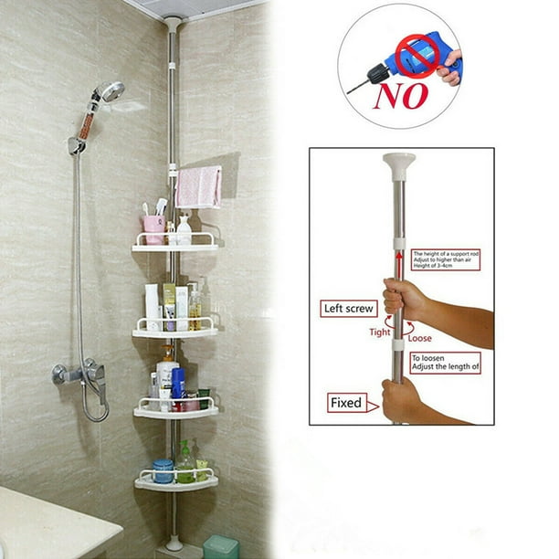 4 Tier Corner Bathroom Shelf Chrome Shower Caddy Pole Storage Rack Tower Organiz